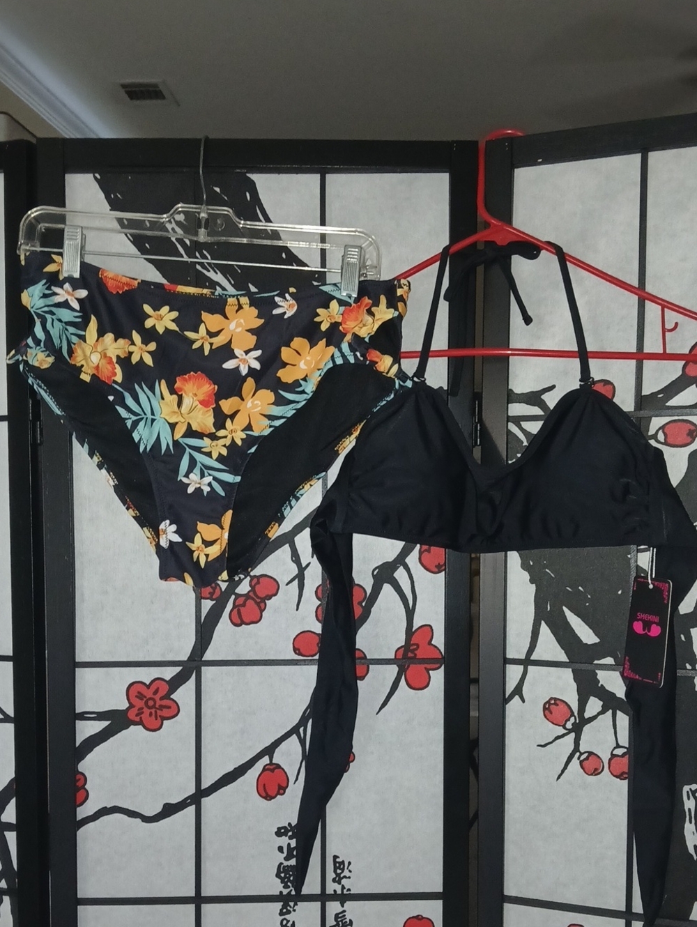 NWT Black Floral High-Waist Bikini Set
